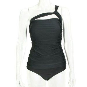 AGEETH Sexy Retro Two Piece Swimsuit Black One Shoulder Womens Small NEW - 688